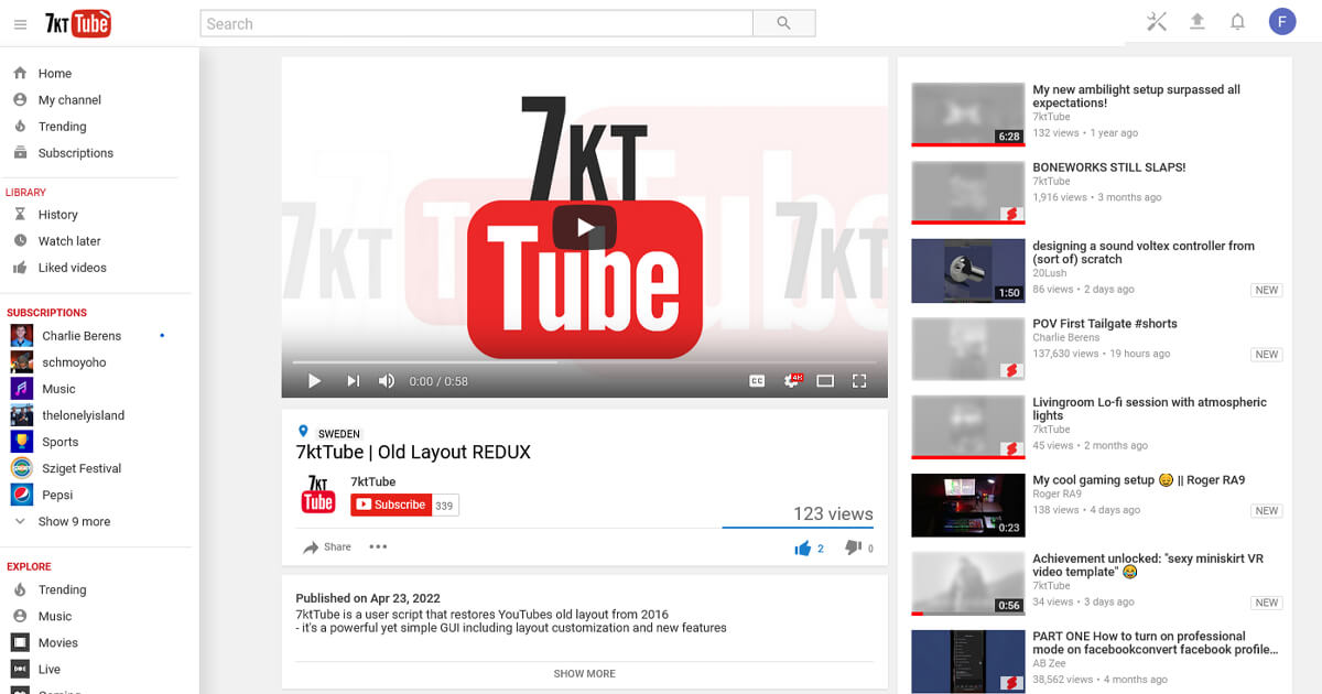 7ktTube » YouTube Layout Redux